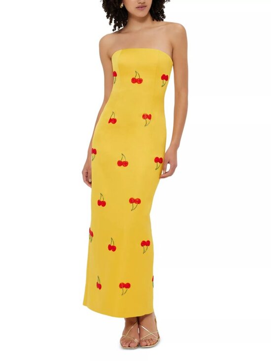 Leo Lin Dresses & Skirts - 895$ LEO LIN Rayna Embellished Bustier Cherry Maxi Dress Size 10 US/14 AU Yellow
